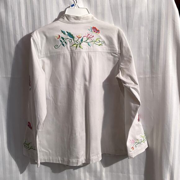 Quacker Factory Jacket Medium Whiter than pic Embroidered butterflies - Picture 9 of 9